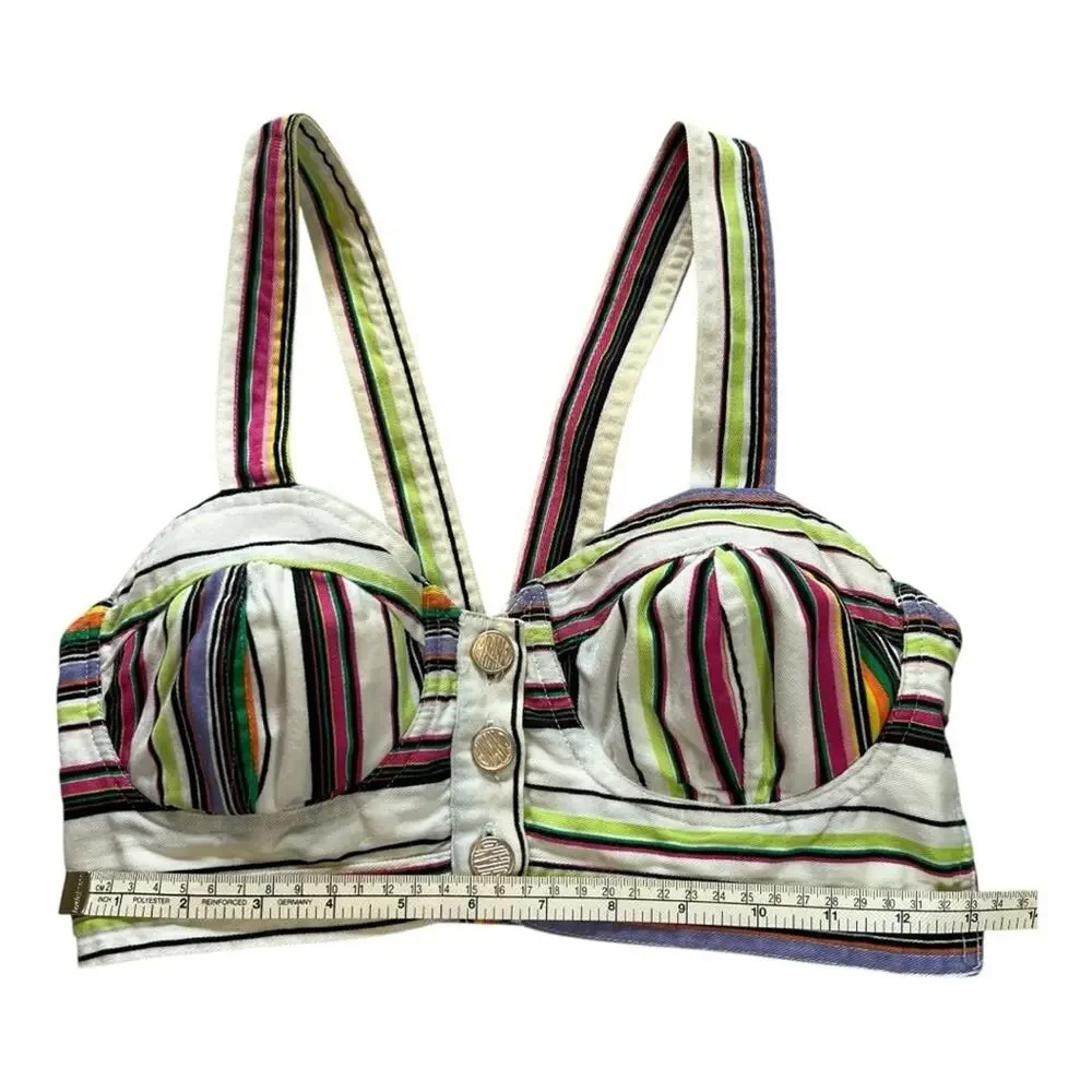 VINTAGE GITANO Multi Color Striped Cotton Bustier Top | S | 80s Retro Streetwear - Picture 4 of 13